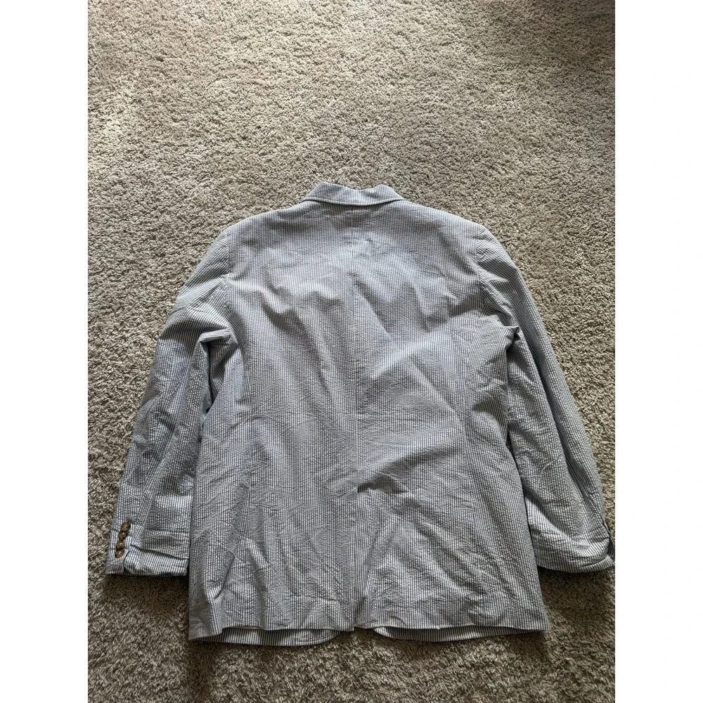 J. Crew Seersucker Blazer Jacket Men's 40R Light Blue White Preppy